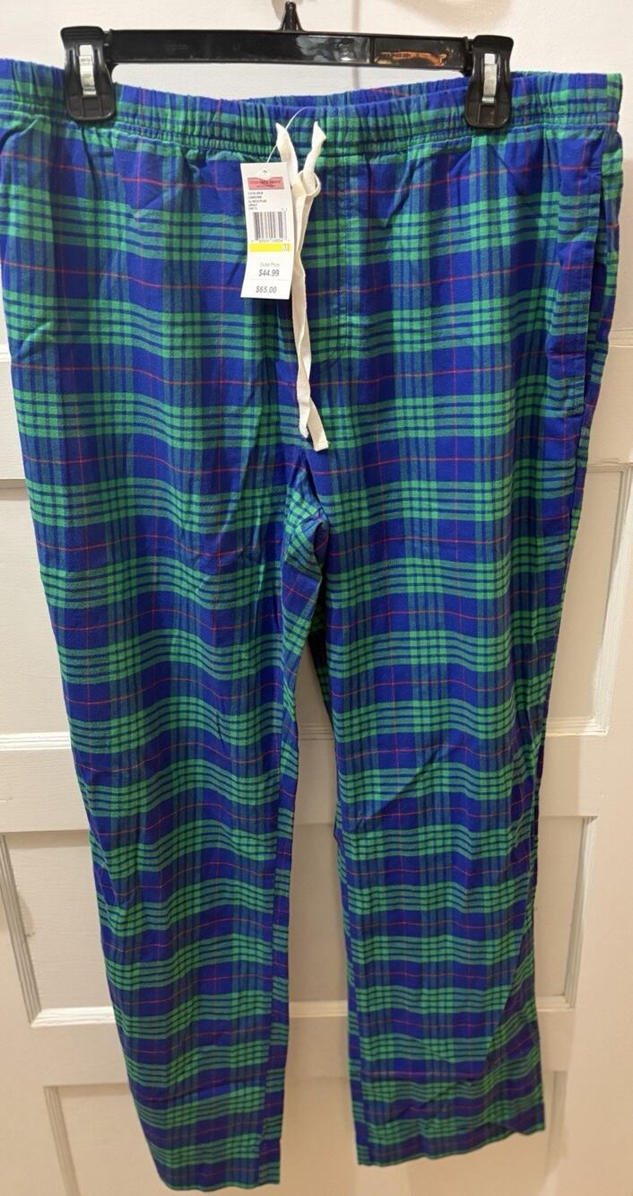 NEW VINEYARD VINES Size M Men's Pajama Lounge Pant Flannel Green Blue Plaid $89